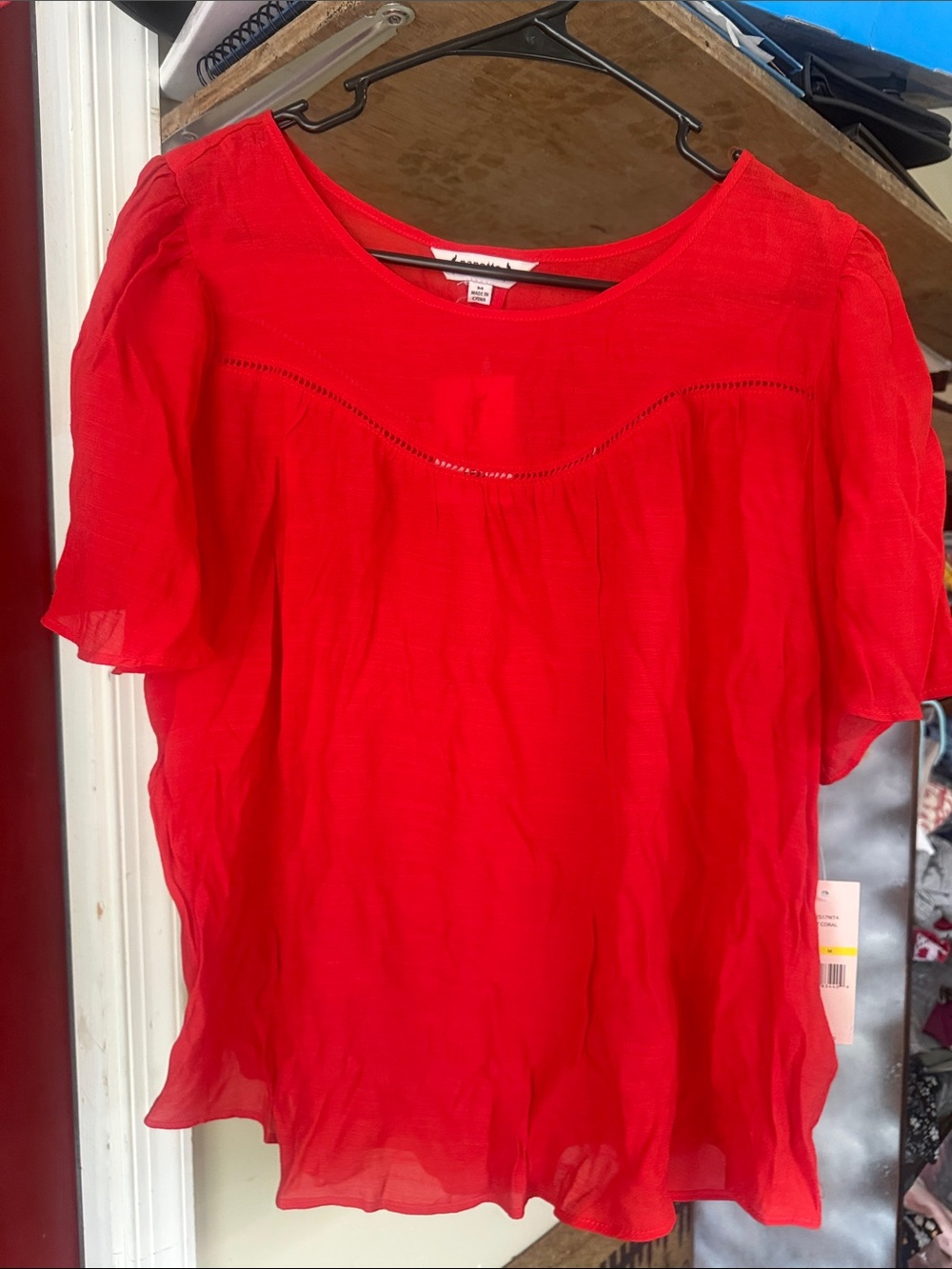 Nanette Lepore Red Flutter-Sleeve Blouse